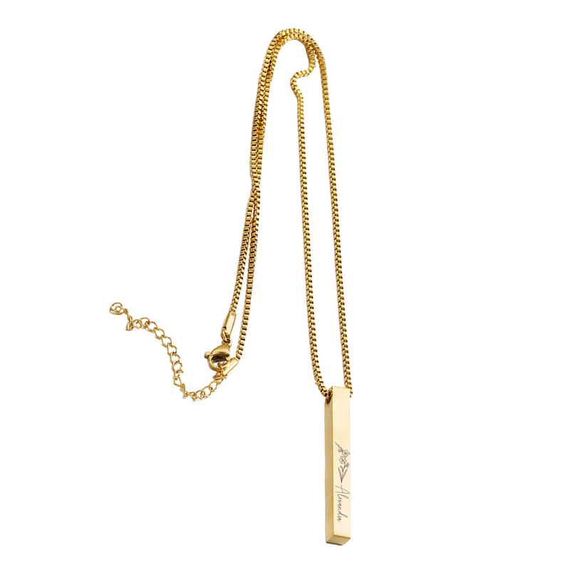 Custom Bar Name Necklace with Birth Flower, Engraved Bar Necklace, Personalized Gift, Gift for Mom, Bridesmaid Gift, Anniversary Gift