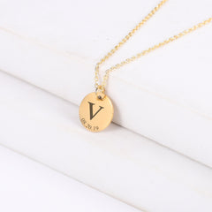 Personalized Initial Disc Name Necklace, Multiple Initial and Date Necklace Charms for Jewelry Necklace Stainless Steel Customized Mom Gift