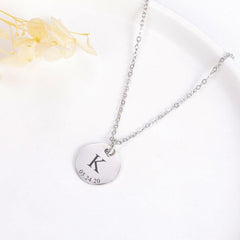 Personalized Initial Disc Name Necklace, Multiple Initial and Date Necklace Charms for Jewelry Necklace Stainless Steel Customized Mom Gift