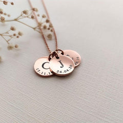 Personalized Initial Disc Name Necklace, Multiple Initial and Date Necklace Charms for Jewelry Necklace Stainless Steel Customized Mom Gift
