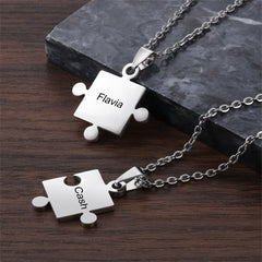 Personalized Puzzle Pendant Necklace in Silver, Gold, Rose Gold and Elegant Cable Type Chain, Trendy Style for All Occasions