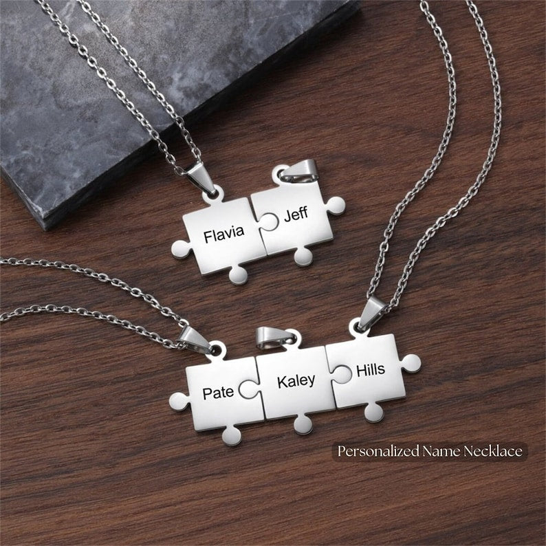 Personalized Puzzle Pendant Necklace in Silver, Gold, Rose Gold and Elegant Cable Type Chain, Trendy Style for All Occasions