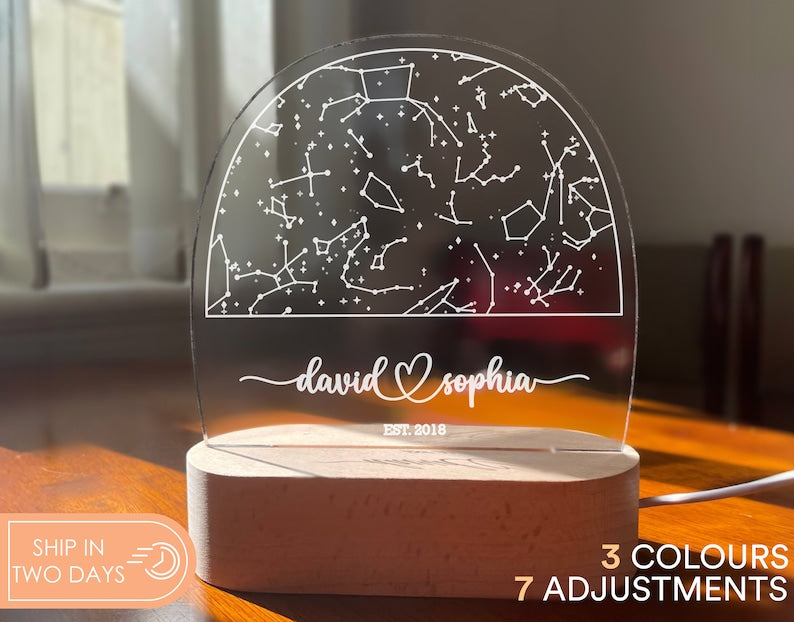 Custom Star Map Nightlight, Personalized Constellation Night light With Name, Bedroom Night Light, Anniversary Gift, Home Decor