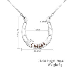 Custom Name Lucky Charm, Personalized Horseshoe Necklace, Silver S925 or Plated Jewelry Gift for Her, Good Luck Friendship Necklace