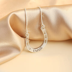 Custom Name Lucky Charm, Personalized Horseshoe Necklace, Silver S925 or Plated Jewelry Gift for Her, Good Luck Friendship Necklace