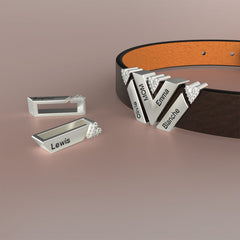 Personalized Family Names Leather Bracelet, Custom Mom Bracelet, Engraved Kids Name Jewelry, Gift for Dad, Adjustable Leather Band Bracelet