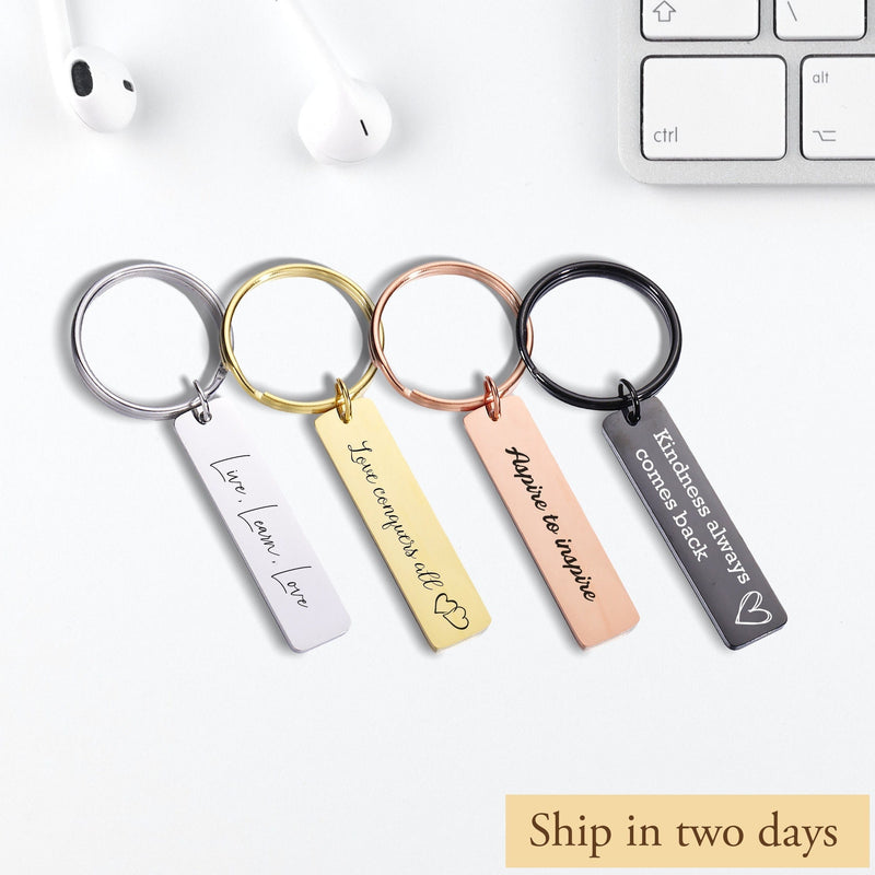 Personalized Stainless Steel Keychain, Custom Engraved Quote Keyring, Minimalist Gift for Him or Her, Couple Friendship Present