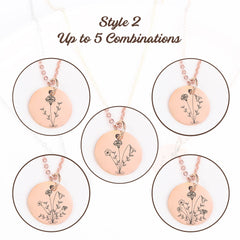 Personalized Birth Flower Necklace, Custom Family Birthstone Jewelry with Names Engraved Floral Pendant, Gift for Mom, Birthday Mother’s Day