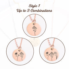 Personalized Birth Flower Necklace, Custom Family Birthstone Jewelry with Names Engraved Floral Pendant, Gift for Mom, Birthday Mother’s Day