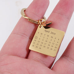 Personalized Calendar Keychain, Custom Date Keyring with Heart Charm, Engraved Stainless Steel Gift for Anniversary, Wedding or Birth Gifts