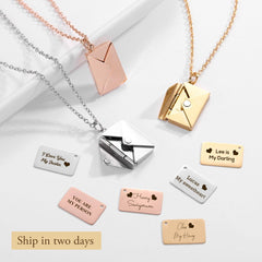 Personalized Envelope Locket Necklace, Custom Engraved Letter Pendant, Secret Message Jewelry for Her, Anniversary Gift, Love Note Necklace