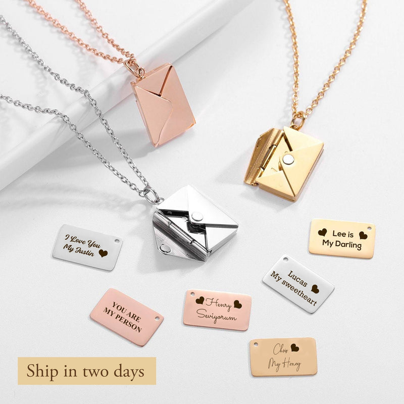 Personalized Envelope Locket Necklace, Custom Engraved Letter Pendant, Secret Message Jewelry for Her, Anniversary Gift, Love Note Necklace