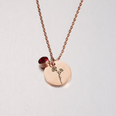 Personalized Birth Flower Necklace with Birthstone, Custom Name Floral Jewelry Gift for Her, Engraved Pendant for Birthday, Mother’s Day