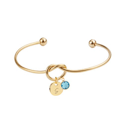 Personalized Knot Bangle Bracelet, Custom Initial Birthstone Gift for Her, Engraved Friendship Bracelet, Bridesmaid Proposal Jewelry