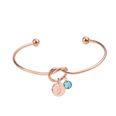 Personalized Knot Bangle Bracelet, Custom Initial Birthstone Gift for Her, Engraved Friendship Bracelet, Bridesmaid Proposal Jewelry
