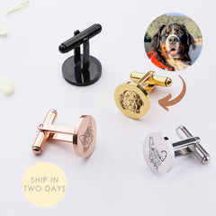 Custom Pet Portrait Cufflinks Personalized Dog or Cat Engraved Cuff Links, Memorial Gift for Pet Lovers,Men’s Wedding Accessory Gift for Him