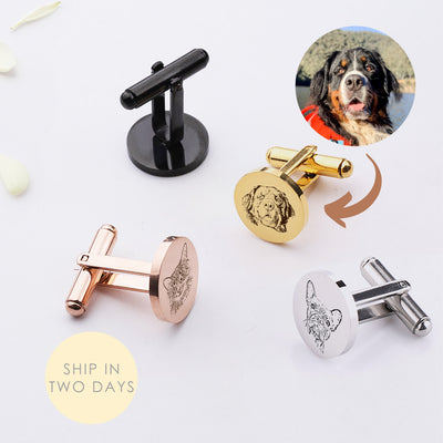 Custom Pet Portrait Cufflinks Personalized Dog or Cat Engraved Cuff Links, Memorial Gift for Pet Lovers,Men’s Wedding Accessory Gift for Him