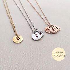 Personalized Old English Initial Disc Necklace Multiple Initial Date Charm Stainless Steel