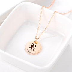 Personalized Old English Initial Disc Necklace Multiple Initial Date Charm Stainless Steel