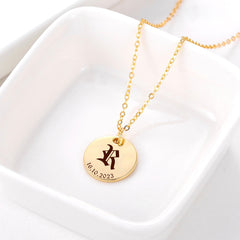 Personalized Old English Initial Disc Necklace Multiple Initial Date Charm Stainless Steel