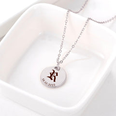 Personalized Old English Initial Disc Necklace Multiple Initial Date Charm Stainless Steel
