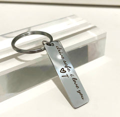 Drive Safe I Love You Keychain, Personalized Stainless Steel Bar Key Ring Gift for Him or Her, Custom Engraved Travel Safety Gift