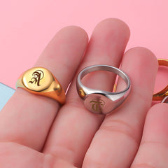 Custom Initial Signet Ring, Personalized Engraved Stainless Steel Ring, Unisex Gold Silver Ring, Romantic Gift for Couples