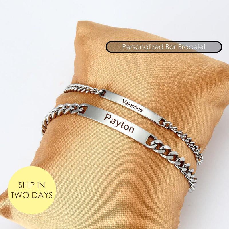Personalized Couple Bracelet, Engraved Name Bar Bracelet, Custom Couple Name Bracelets, Gifts For Husband, Wife, Boyfriend, Dad, Anniversary