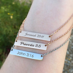 Bible Verse Bar Necklace • Custom Scripture Necklace • Personalized Christian Jewelry • Faith Gift for Her • Engraved Bar Pendant