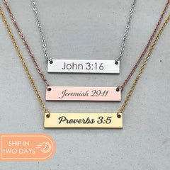 Bible Verse Bar Necklace • Custom Scripture Necklace • Personalized Christian Jewelry • Faith Gift for Her • Engraved Bar Pendant