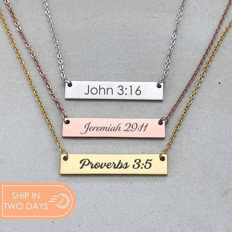 Bible Verse Bar Necklace • Custom Scripture Necklace • Personalized Christian Jewelry • Faith Gift for Her • Engraved Bar Pendant