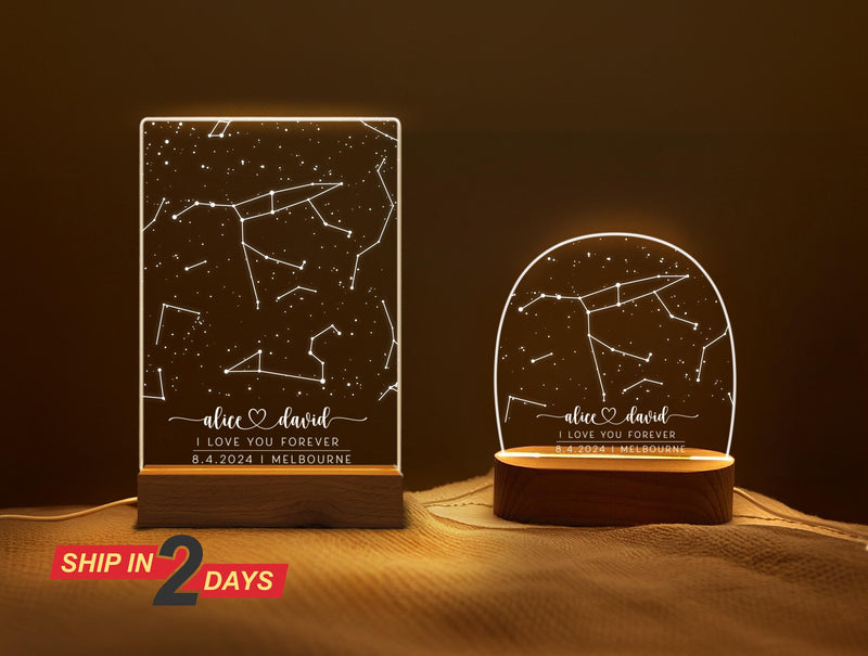 Custom printed star map showcasing the night sky on a specific date, featuring constellations and stars. Ideal for birthdays, anniversaries, and special occasions. This personalized star chart serves as a unique keepsake and thoughtful gift for loved ones.