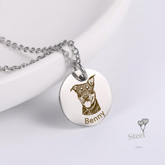 Personalized Pet Portrait Necklace, Custom Engraved Dog or Cat Memorial Jewelry, Stainless Steel Name Pendant, Pet Lover Gift for Her or Him