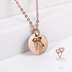Personalized Pet Portrait Necklace, Custom Engraved Dog or Cat Memorial Jewelry, Stainless Steel Name Pendant, Pet Lover Gift for Her or Him