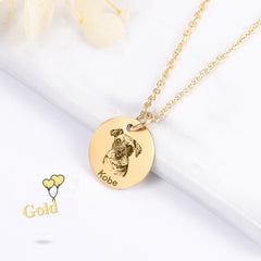 Personalized Pet Portrait Necklace, Custom Engraved Dog or Cat Memorial Jewelry, Stainless Steel Name Pendant, Pet Lover Gift for Her or Him