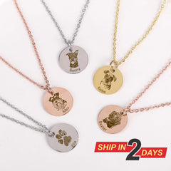 Personalized Pet Portrait Necklace, Custom Engraved Dog or Cat Memorial Jewelry, Stainless Steel Name Pendant, Pet Lover Gift for Her or Him