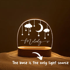 Personalized Moon Night Light for Kids Room, Custom Name Nursery Lamp, Baby Nightlight with Wooden Base, Gift for Newborn or Baby Shower