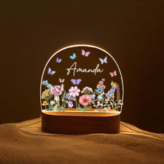 Personalized Rainbow Night Light for Kids, Custom Name Boho Nursery Lamp with Wooden Base, Baby Shower Gift, Child’s Room Nightlight Decor