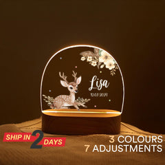 Personalized Baby Night Light, Custom Animal Name Lamp, Boho Nursery Decor for Kids Room, Woodland Deer Light, Baby Shower Gift, Newborn