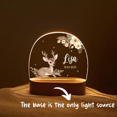 Personalized Baby Night Light, Custom Animal Name Lamp, Boho Nursery Decor for Kids Room, Woodland Deer Light, Baby Shower Gift, Newborn