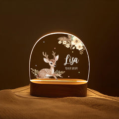 Personalized Baby Night Light, Custom Animal Name Lamp, Boho Nursery Decor for Kids Room, Woodland Deer Light, Baby Shower Gift, Newborn