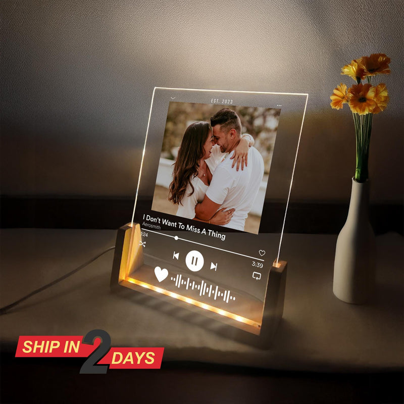 Custom Spotify Song Plaque Night Light – Personalised Photo Lamp, Music Gift, Engraved Song Lyric, Anniversary Gift Couples Gift for Him Her