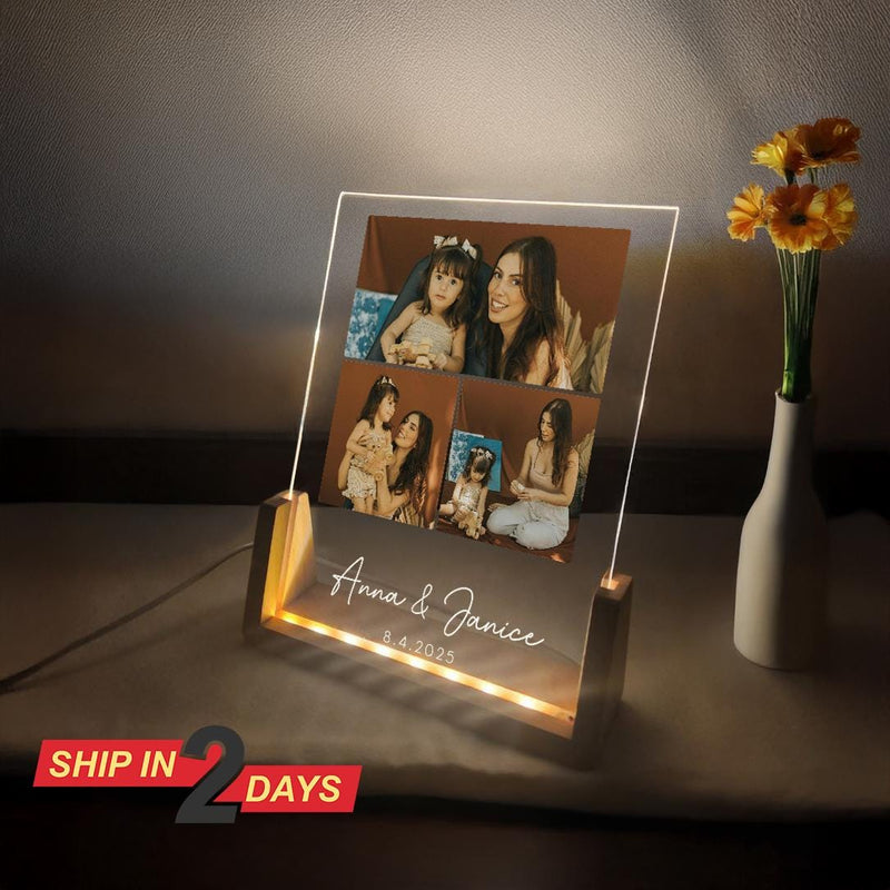 Personalized Night Lamp Photo Plaque, Custom Collage Picture 15x20cm Acrylic Stand, UV-Print, Mother's Day Gifts, Couple Gifts,
