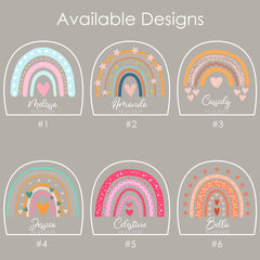 Personalized Rainbow Night Light for Kids, Custom Name Boho Nursery Lamp with Wooden Base, Baby Shower Gift, Child’s Room Nightlight Decor