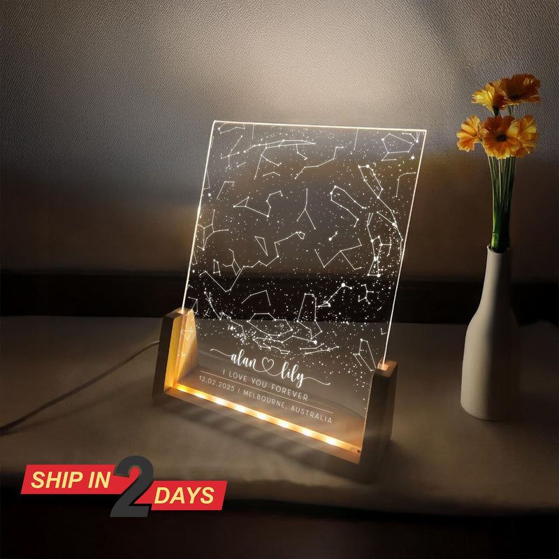 Personalized Star Map Night Light, Custom Constellation Lamp with Names and Date, Romantic Gift for Couples, Wedding or Valentine’s Day