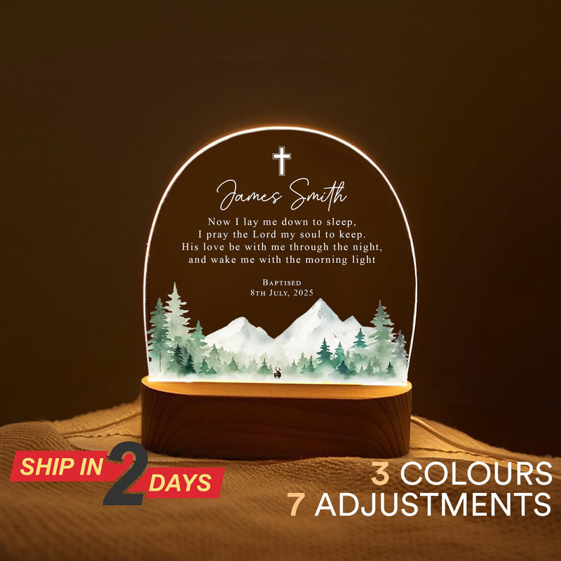 Personalized Baptism Night Light for Baby, Custom Christian Nursery Lamp with Bible Verse, Baby Dedication or Christening Gift