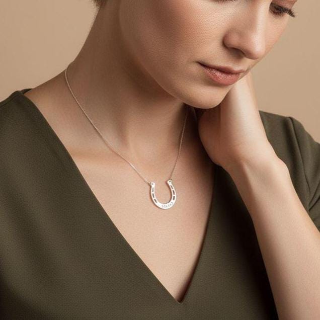 Custom Name Lucky Charm, Personalized Horseshoe Necklace, Silver S925 or Plated Jewelry Gift for Her, Good Luck Friendship Necklace