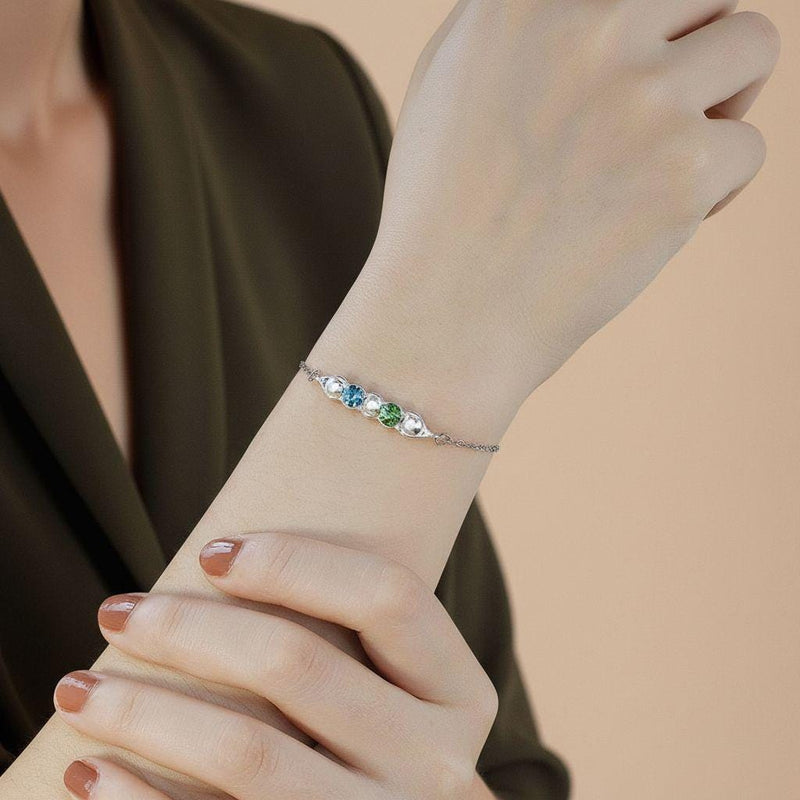 Personalized Birthstone Pea Pod Bracelet, Custom Family Jewelry, Mother’s Day Gift, Silver Gold Adjustable Bracelet