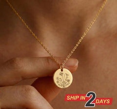 Personalized Birth Flower Necklace, Custom Family Birthstone Jewelry with Names Engraved Floral Pendant, Gift for Mom, Birthday Mother’s Day