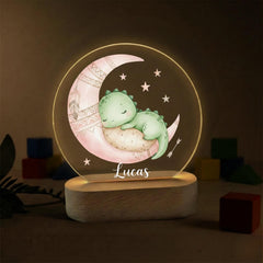 Personalized Baby Dinosaur Night Light • Custom Name Moon Lamp for Kids • Sleeping Dino Nursery Light • Baby Boy Gift • Birthday Night Lamp
